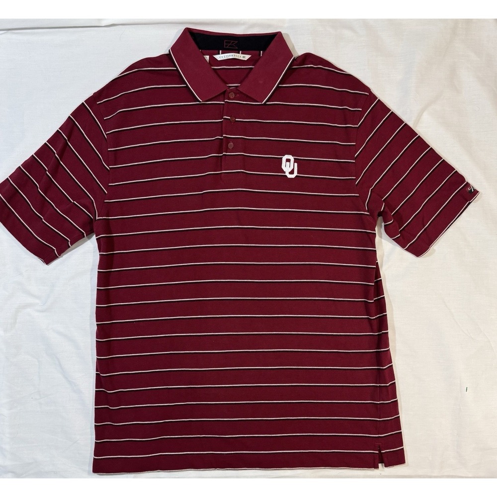 Oklahoma Sooners Vintage Polo‎ Golf Cutter & Buck Striped Short Sleeve Men's XL